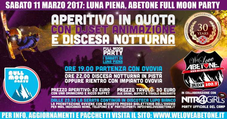 Full Moon Party Abetone, Sabato 11 Marzo 2017