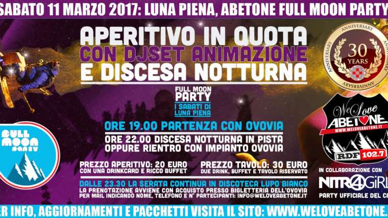 Full Moon Party Abetone, Sabato 11 Marzo 2017