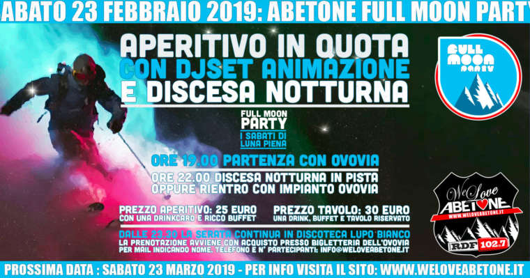 Full Moon Party – Sabato 23 Febbraio 2019 – Aperitivo in quota e Discesa notturna dal Monte Gomito