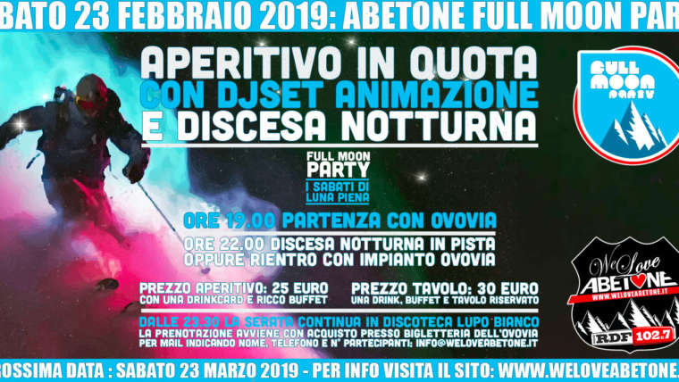 Full Moon Party – Sabato 23 Febbraio 2019 – Aperitivo in quota e Discesa notturna dal Monte Gomito
