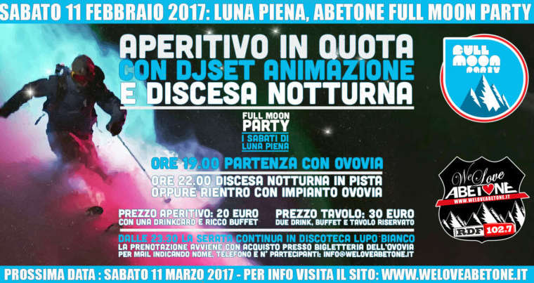 Full Moon Party Abetone, Sabato 11 Febbraio 2017