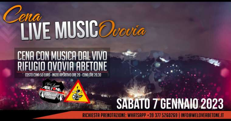 Cena Live Music Ovovia: Sabato 7 Gennaio 2023